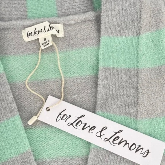NWT For Love & Lemons Green & Gray Maud Cropped Striped Sweater Vest - Picture 2 of 3